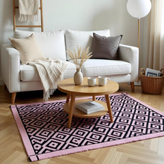 Rhombus Style - Black & Tea Pink (4ft x 6Ft)