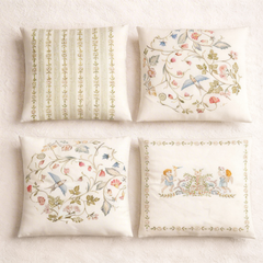 Green Cozy Birds and Floral Pattern Cushion Cover Pack of 4