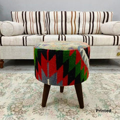 Kilim Printed Round Cone Leg Ottoman