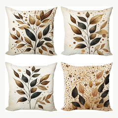 Brown Cozy Floral Cushion Cover Pack of 4