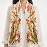 Golden-Brown Flower Patterns Silk Scarf