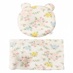 Newborn Head Support Pillow & Cotton Waffle Blanket Set