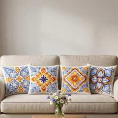 Spanish Tile Inspired Floral Cushion Cover pack of 4