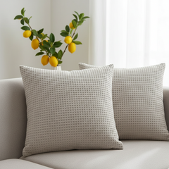 Waffle-Textured Cushion Covers Pack of 2 Grey