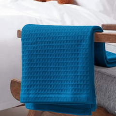 Organic Cotton Waffle Baby Blanket Teal Blue