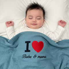 I♡Mama Baba Baby Waffle Blanke