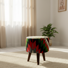 Kilim Printed Round Cone Leg Ottoman