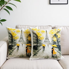 Golden Paris Street Cushions Cover Pack of 2