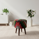 Kilim Printed Round Cone Leg Ottoman