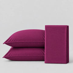Plain Cotton Satin Bedsheet Set Meganta Plum on light grey surface