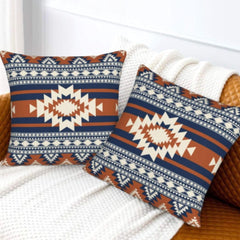 Blue Burnt Orange Pillow Case Pack of 2