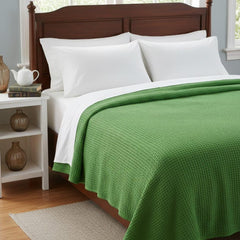 Green Waffle Thermal Blanket With Pillow