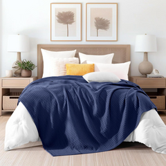Heritage Waffle Blanket – Navy Blue