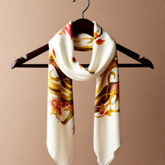 Golden-Brown Flower Patterns Silk Scarf