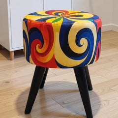 Floral Print Round Cone Leg Ottoman