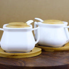 Sugar Pot Set With Wooden Lid