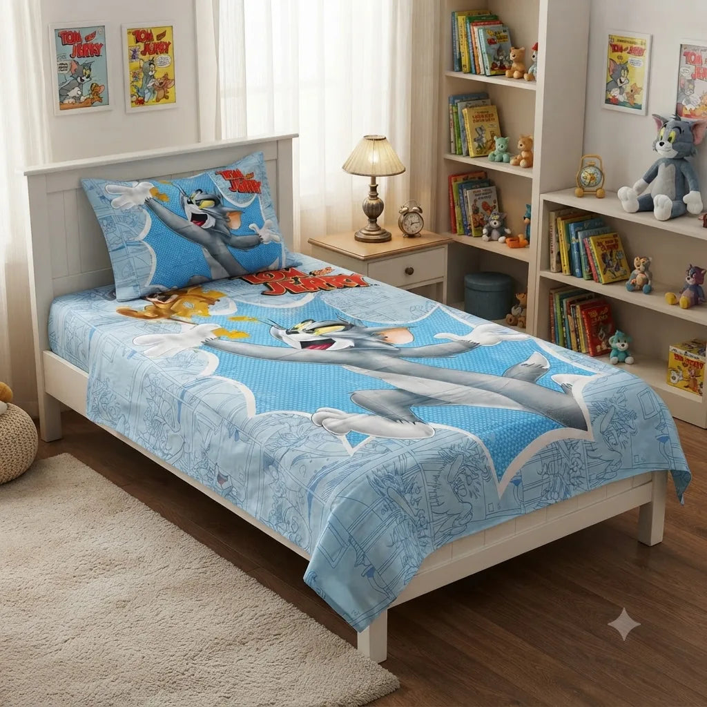 A Cozy Tom and Jerry Retreat Kid Bedsheet Single