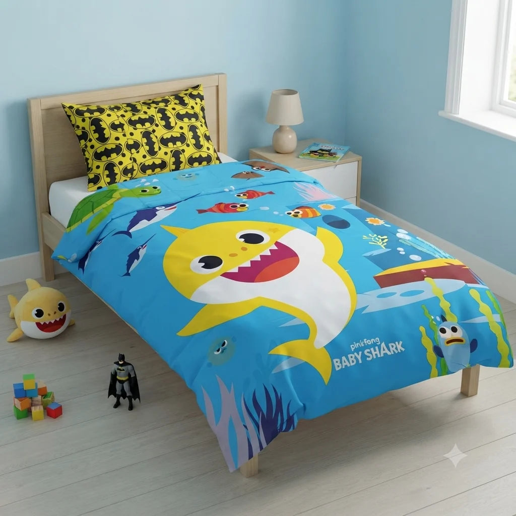 Sharks and Superhero Kid Bedsheet Single