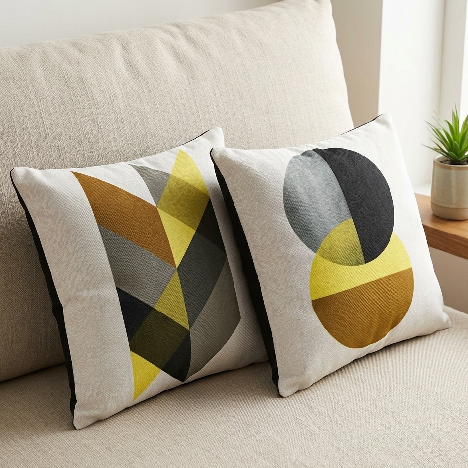 Color Block  Cushion Cover With Filling Pack of 2