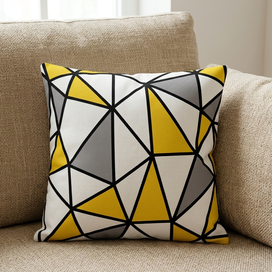 Yellow Plaid Cushion Cover With Filling