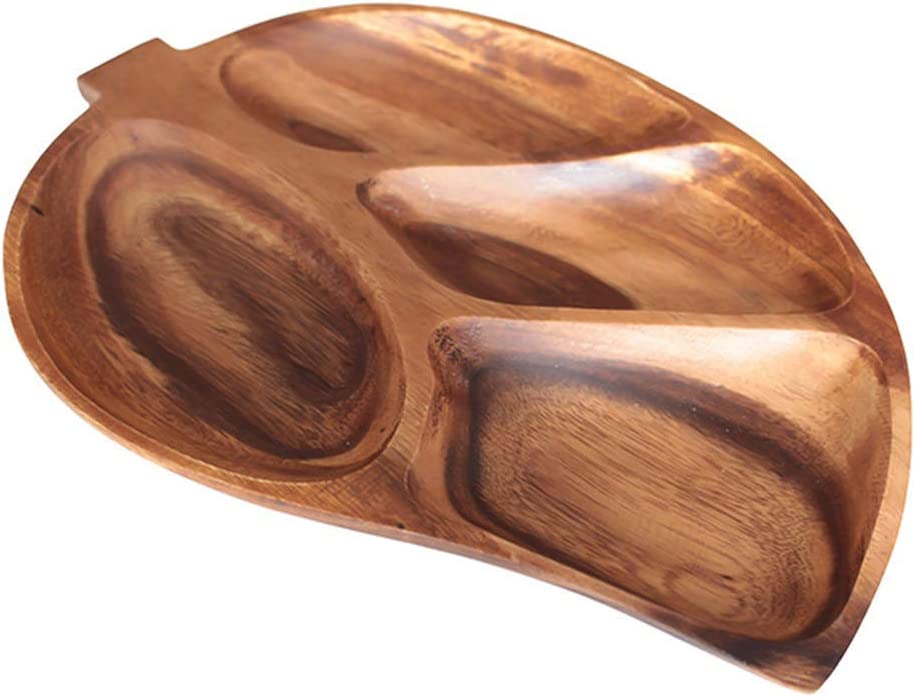 Brown compartmented leaf-shaped tray shown from the opposite angle