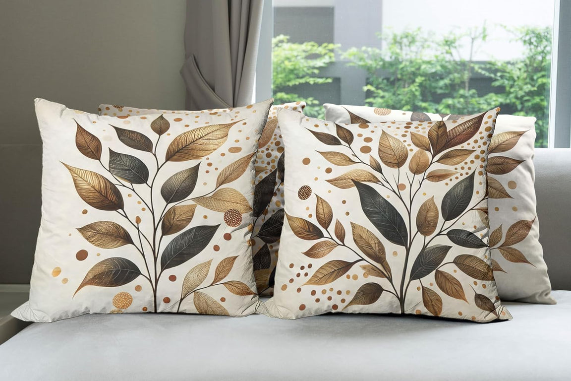 Brown Cozy Floral Cushion Cover Pack of 4