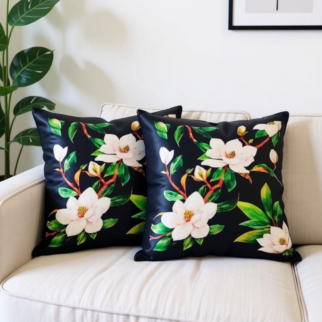 ‌Black Magnolia  Cushions Cover Pack of 2