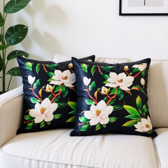 ‌Black Magnolia  Cushions Cover Pack of 2