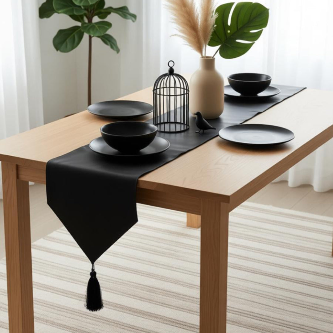 Black Royal Leather Table Runner