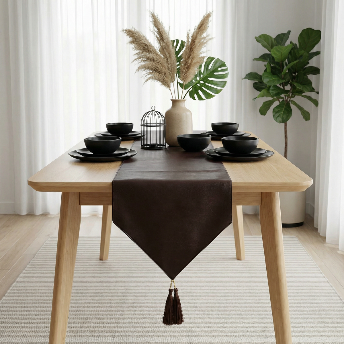 Burnt Cinnamon Leather Table Runner
