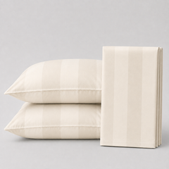 Wide Stripped Cotton Satin Bedsheet Set Ivory