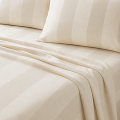 Wide Stripped Cotton Satin Bedsheet Set Ivory