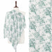 White stole with pale green floral branches, shown on a mannequin with a close-up.