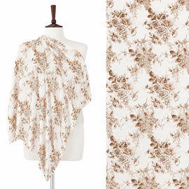 White stole with beige floral branches, shown on a mannequin with a close-up.