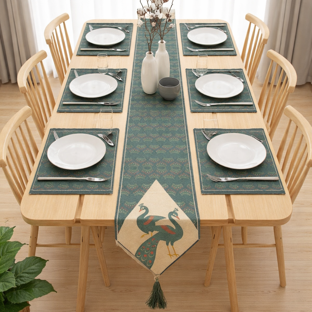 Royal Peacock Symphony Table runner with Mats