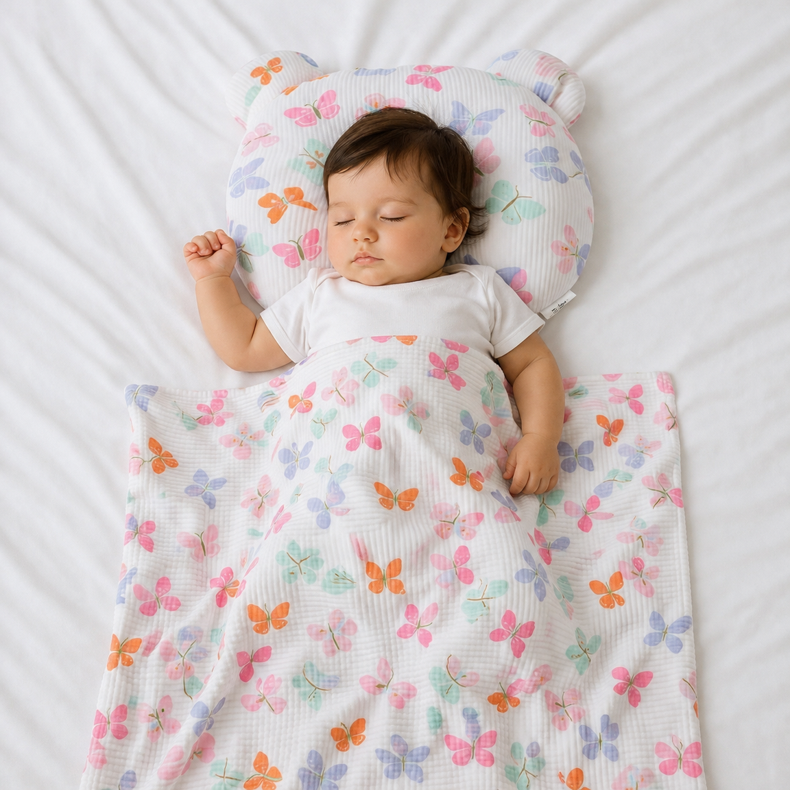 Newborn Head Support Pillow & Cotton Waffle Blanket Set