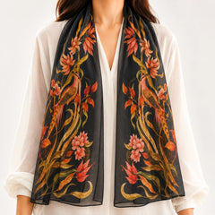 Black Silk Floral Scarf Silk Scarf