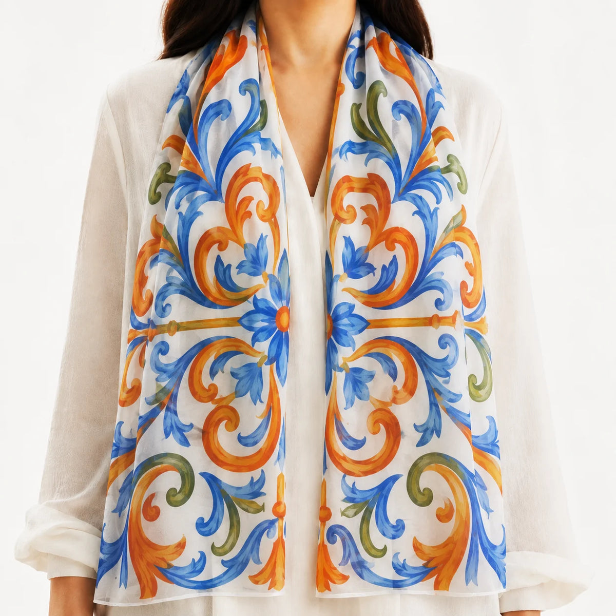 Ornamental Floral Silk Scarf