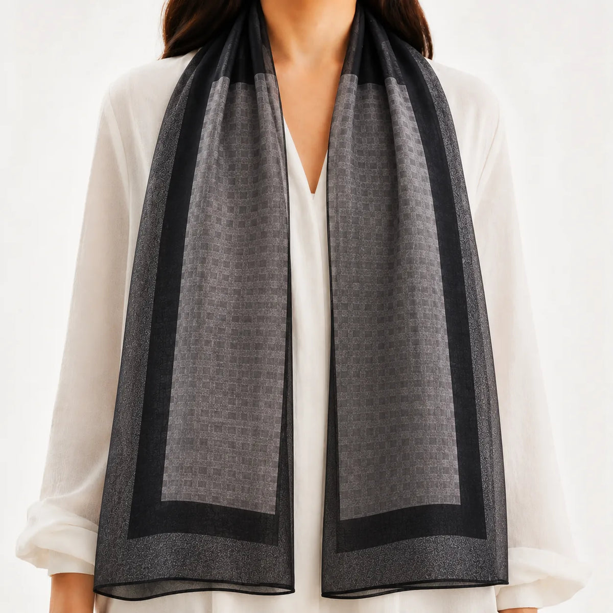 Black Strip Silk Scarf