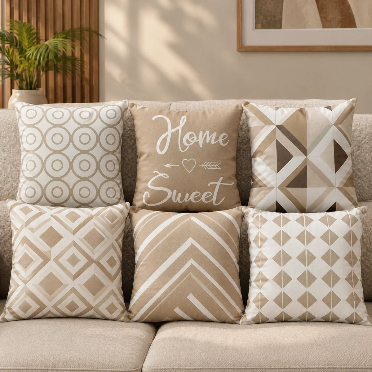 Beige Elegance Cushion Covers Pack Of 6