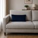 Plain rectangular navy filled cushion on a pale sofa.