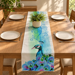 SunlitFloralTable runnner placed on a dining table 