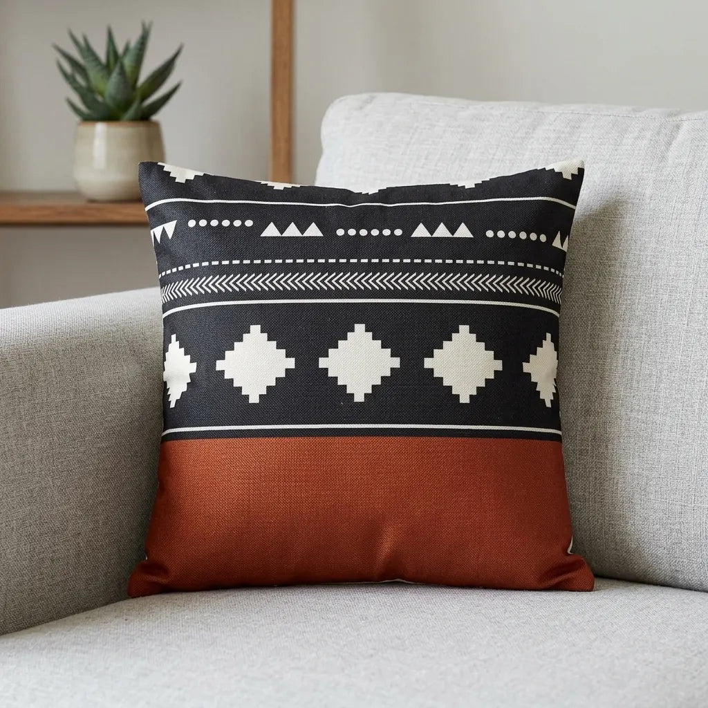 Designer Cushion Cover With Filled Insert placed on sofa 