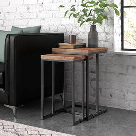 Solid Wood C shaped Nesting table set (2 Piece) - zeests.com - Best place for furniture, home decor and all you need