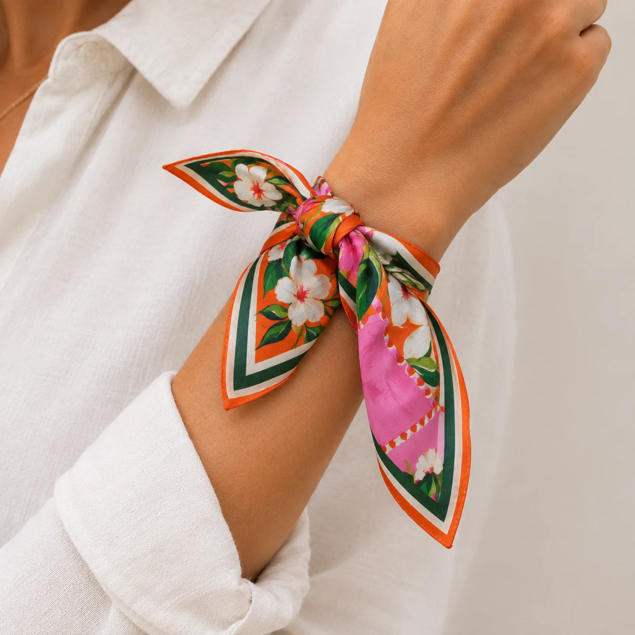 Elvara Bandana Set tied around a wrist in a close shot