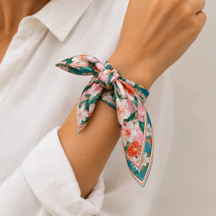 Elvara Bandana Set Pack Of 3  tied around a wrist close shot 