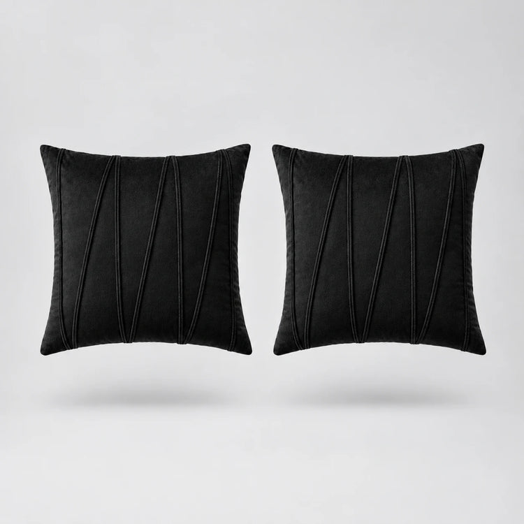 Embroidered V Velvet Cushion Cover Pack Of 2 floating on a light grey surface
