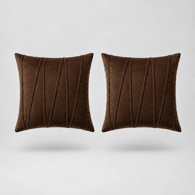 Embroidered V Velvet Cushion Cover Pack Of 2 floating on a light grey surface