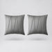Two square gray throw pillows with vertical pleated detailing, shown side by side on a light gray background.