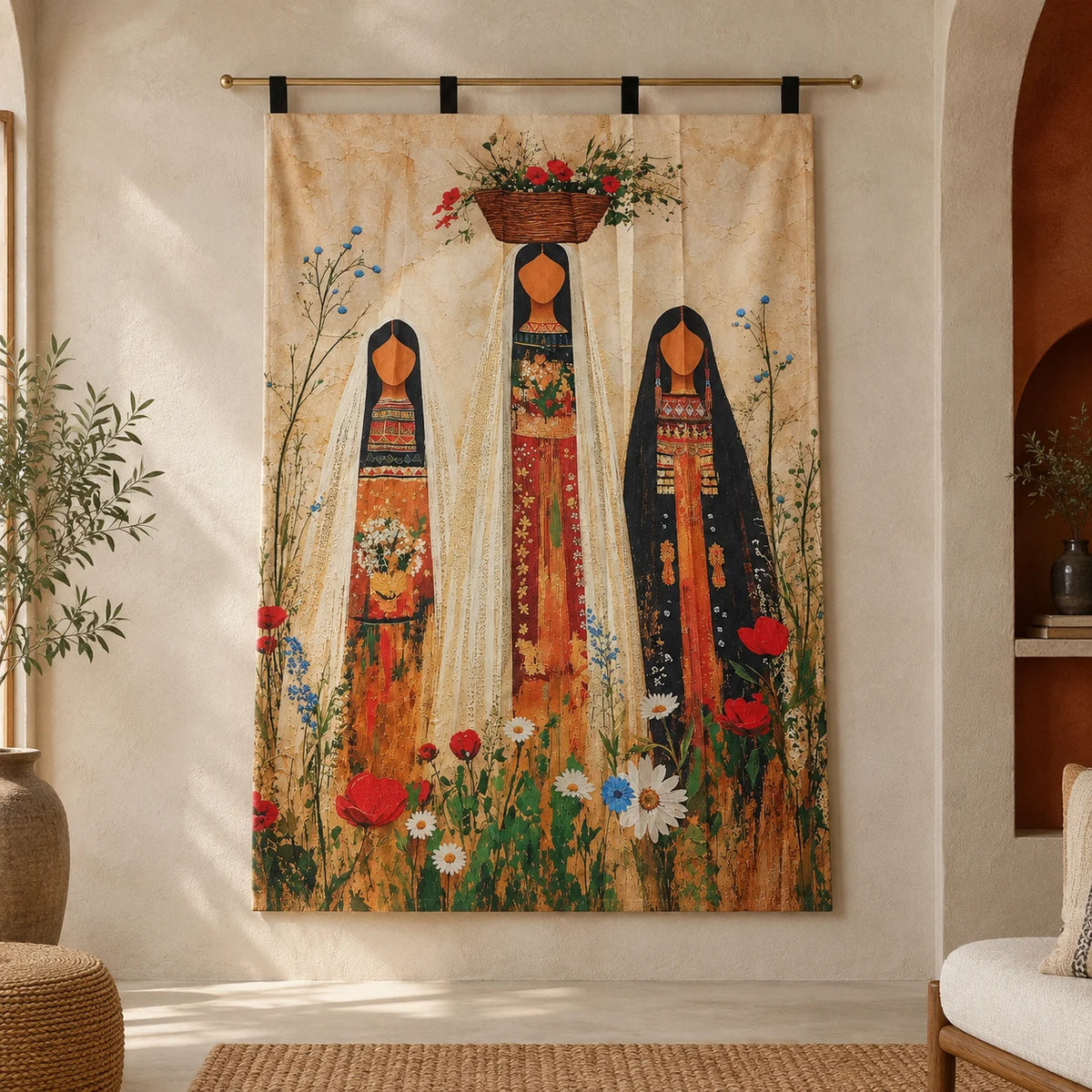 Garden Bearers Wall Tapestry hanging on wall 